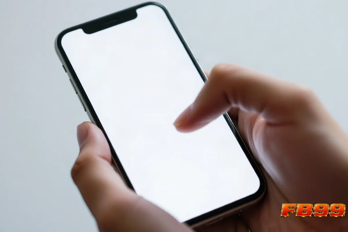 হাতে ধরা স্মার্টফোন, থাম্ব স্ক্রিনের কাছে, নরম আলোয় সতর্ক মুহূর্ত